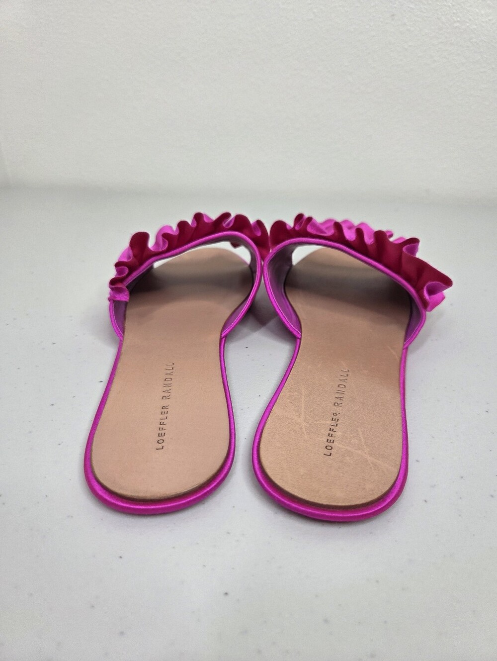 Loeffler Randall Rey Satin Ruffle Slides Fuchsia Hot Pink - Picture 6 of 13